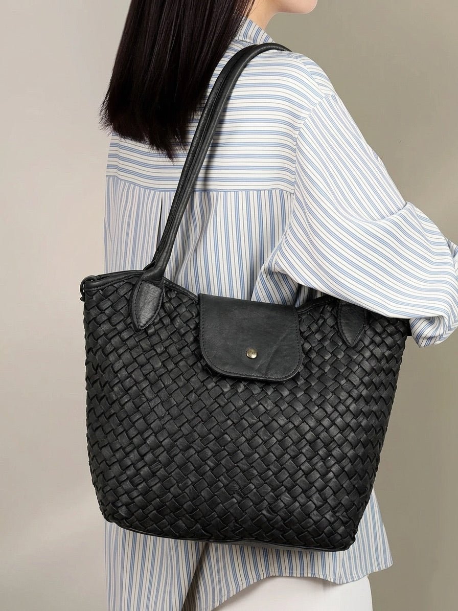Mirelva Woven Washed Calf Leather Tote Bag - Leather Italiano