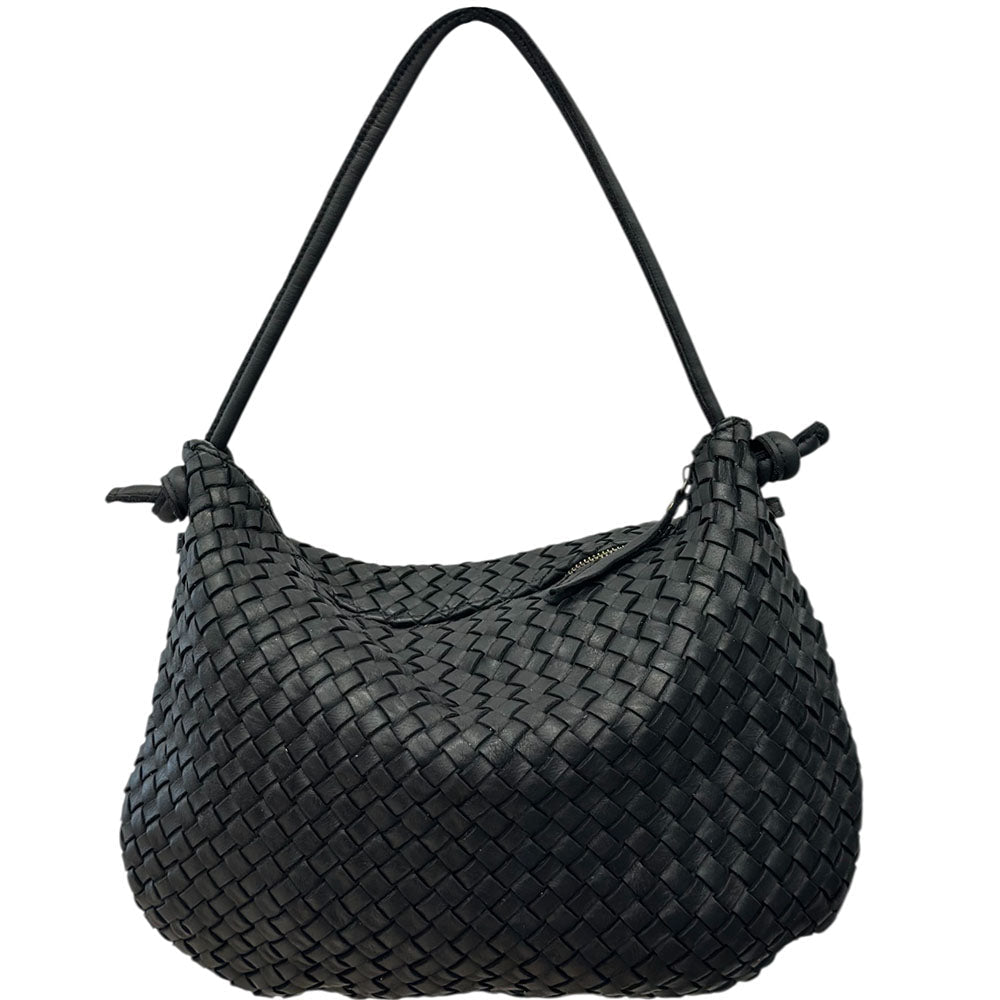 Monica Woven Italian Leather Hobo Bag - Leather Italiano
