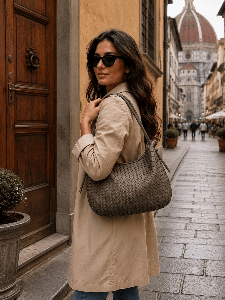 Monica Woven Italian Leather Hobo Bag - Leather Italiano