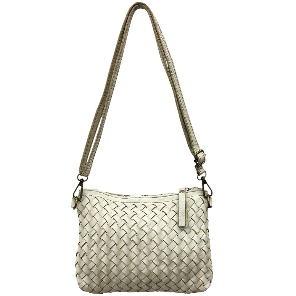Norevia Mini Washed Cow Leather Woven Crossbody Bag - Leather Italiano