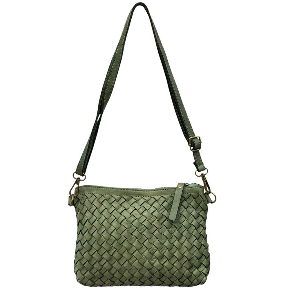 Norevia Mini Washed Cow Leather Woven Crossbody Bag - Leather Italiano