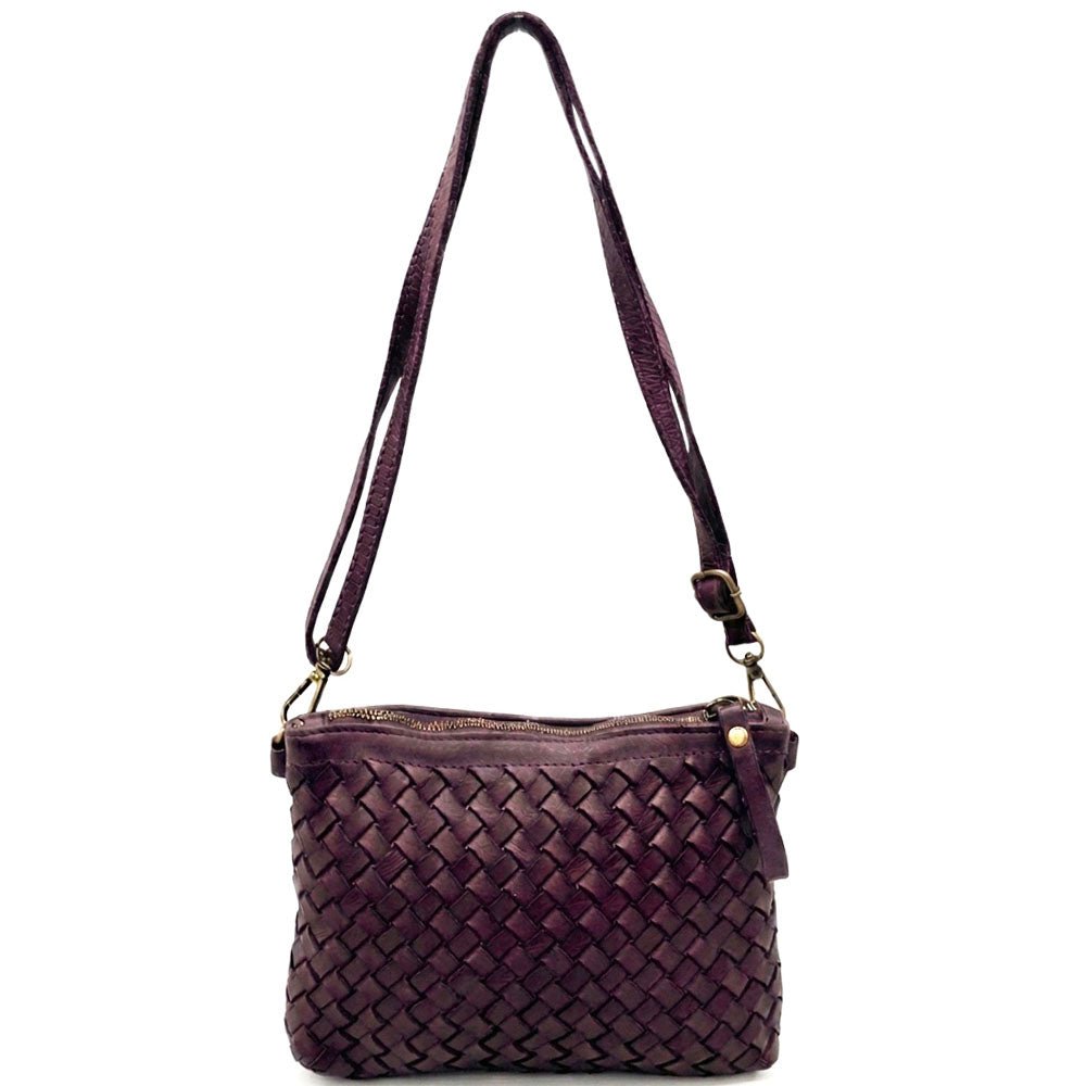 Norevia Mini Washed Cow Leather Woven Crossbody Bag - Leather Italiano