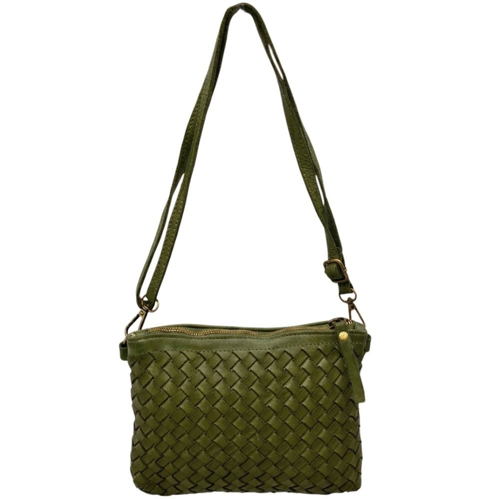 Norevia Mini Washed Cow Leather Woven Crossbody Bag - Leather Italiano