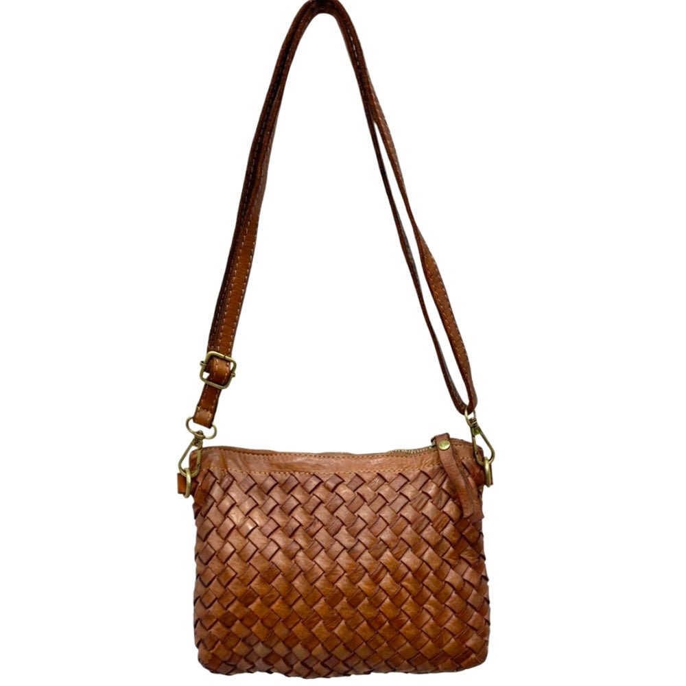 Norevia Mini Washed Cow Leather Woven Crossbody Bag - Leather Italiano