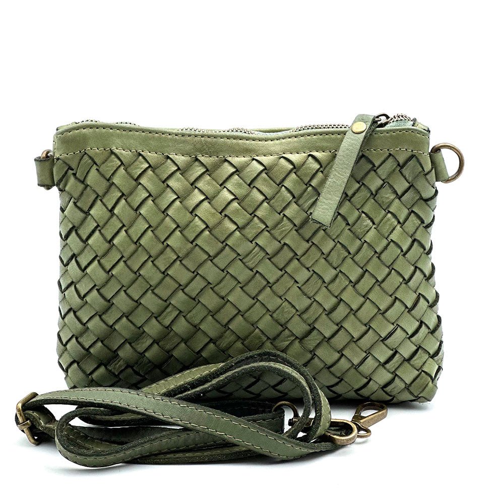 Norevia Mini Washed Cow Leather Woven Crossbody Bag - Leather Italiano