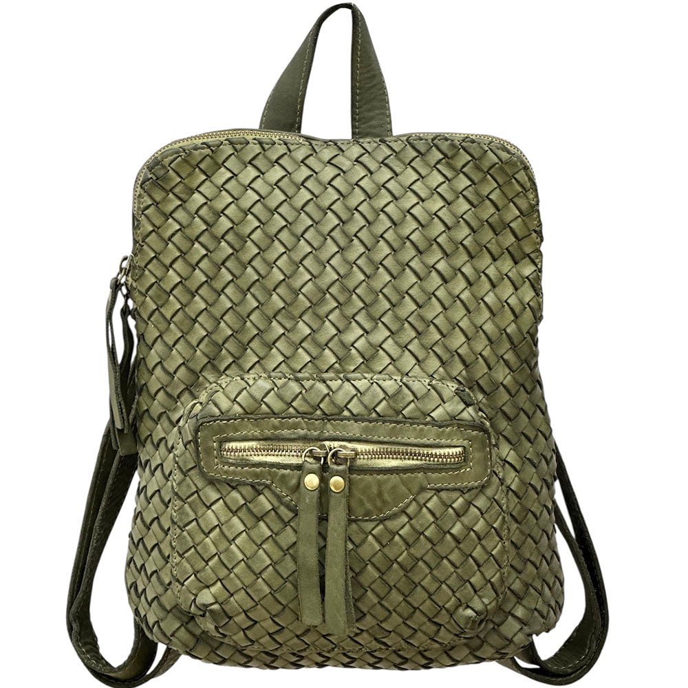 Norvella Woven Washed Calf Leather Backpack - Leather Italiano