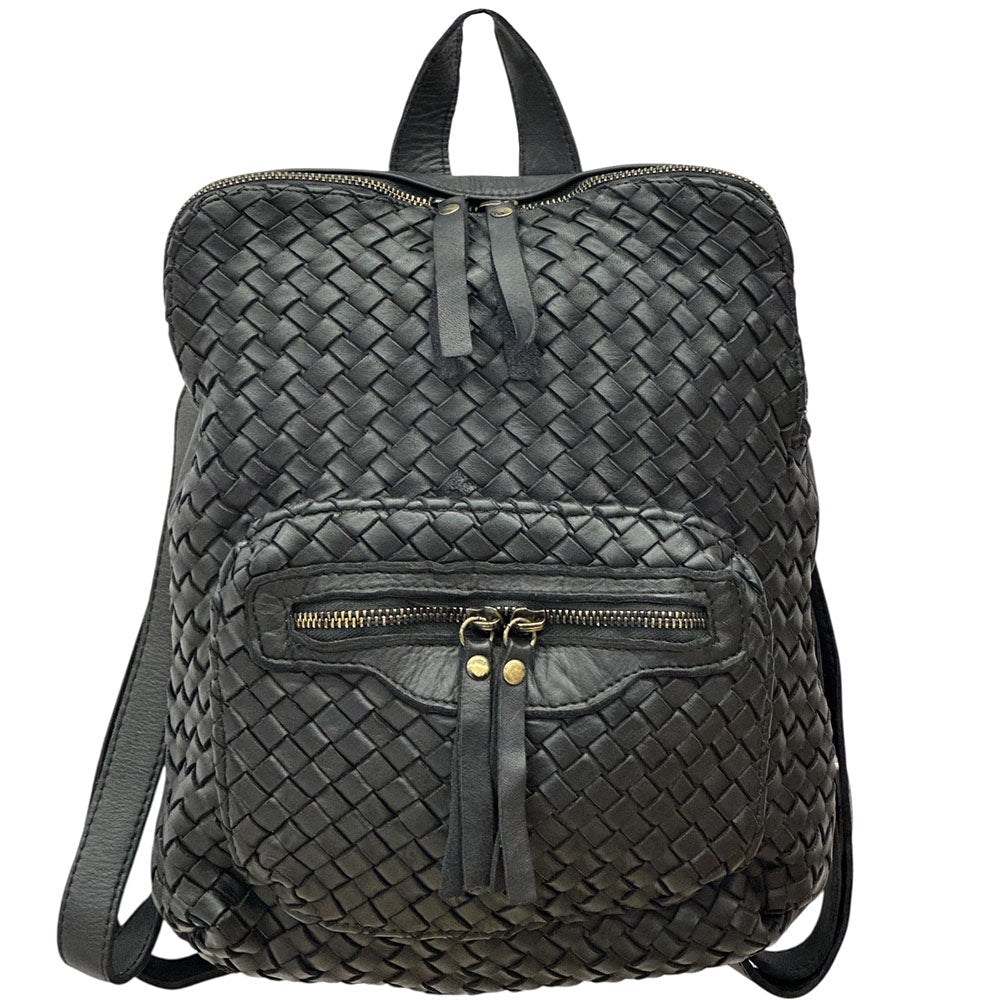 Norvella Woven Washed Calf Leather Backpack - Leather Italiano