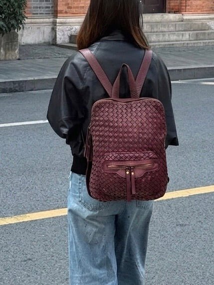 Norvella Woven Washed Calf Leather Backpack - Leather Italiano