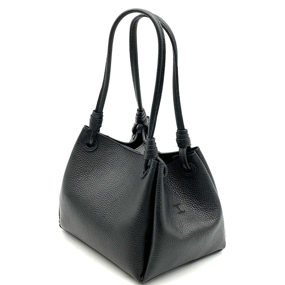 Ornella Pebbled Leather Shoulder Tote Bag - Leather Italiano