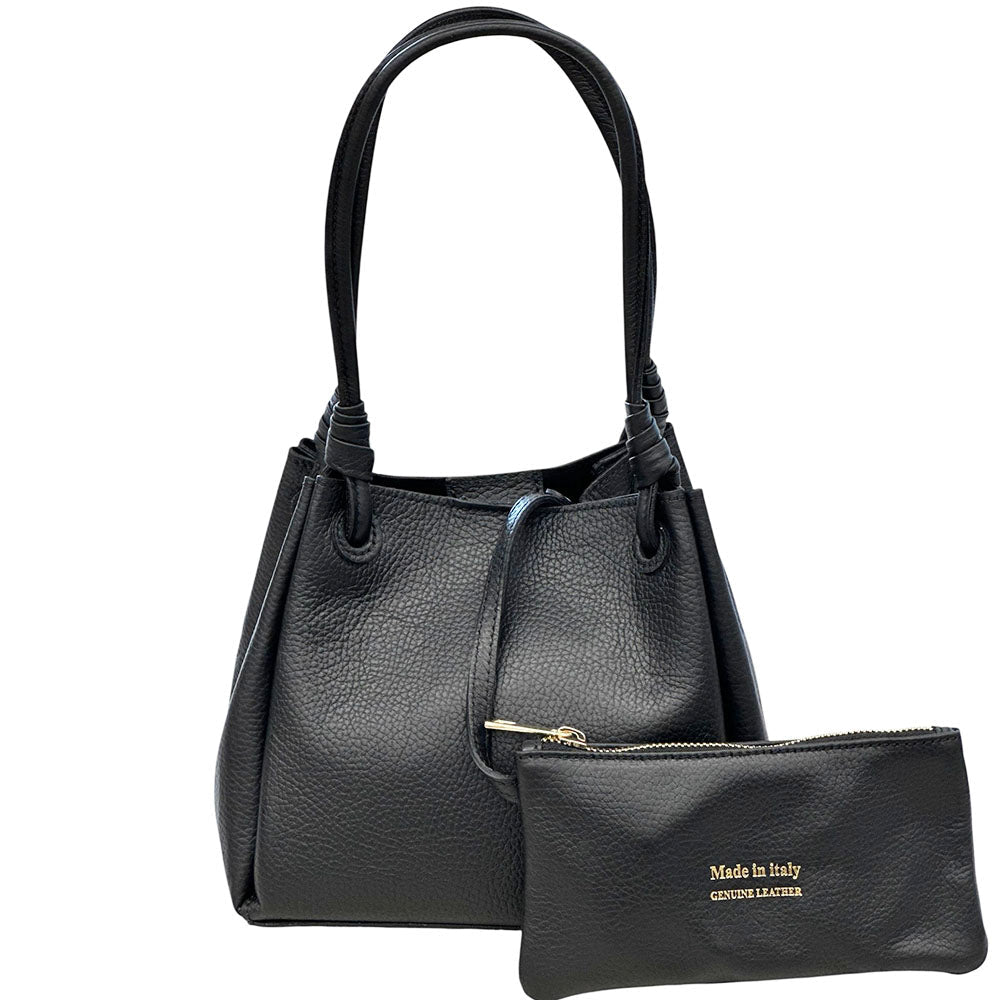 Ornella Pebbled Leather Shoulder Tote Bag - Leather Italiano