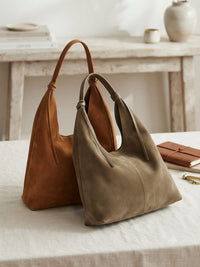 Petra Large Italian Suede Shoulder Bag - Leather Italiano