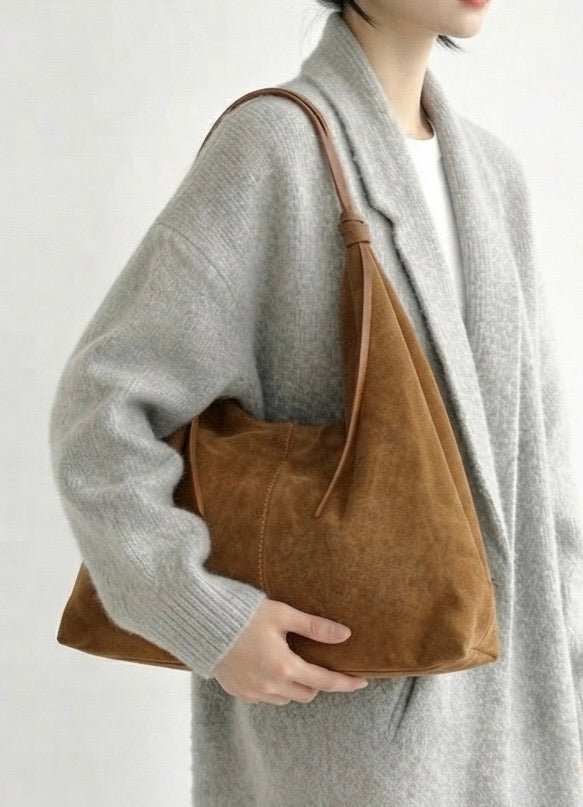 Petra Large Italian Suede Shoulder Bag - Leather Italiano