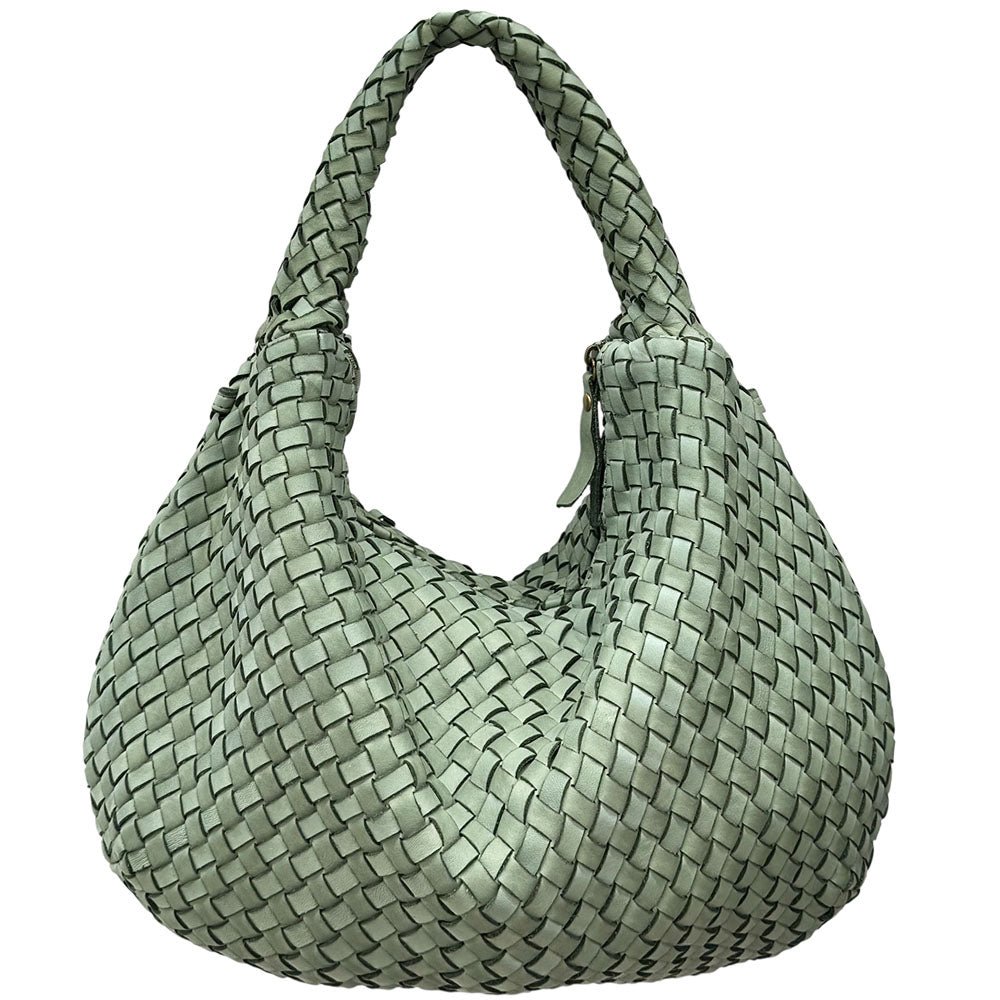 Romilda Woven Washed Cow Leather Hobo Bag - Leather Italiano