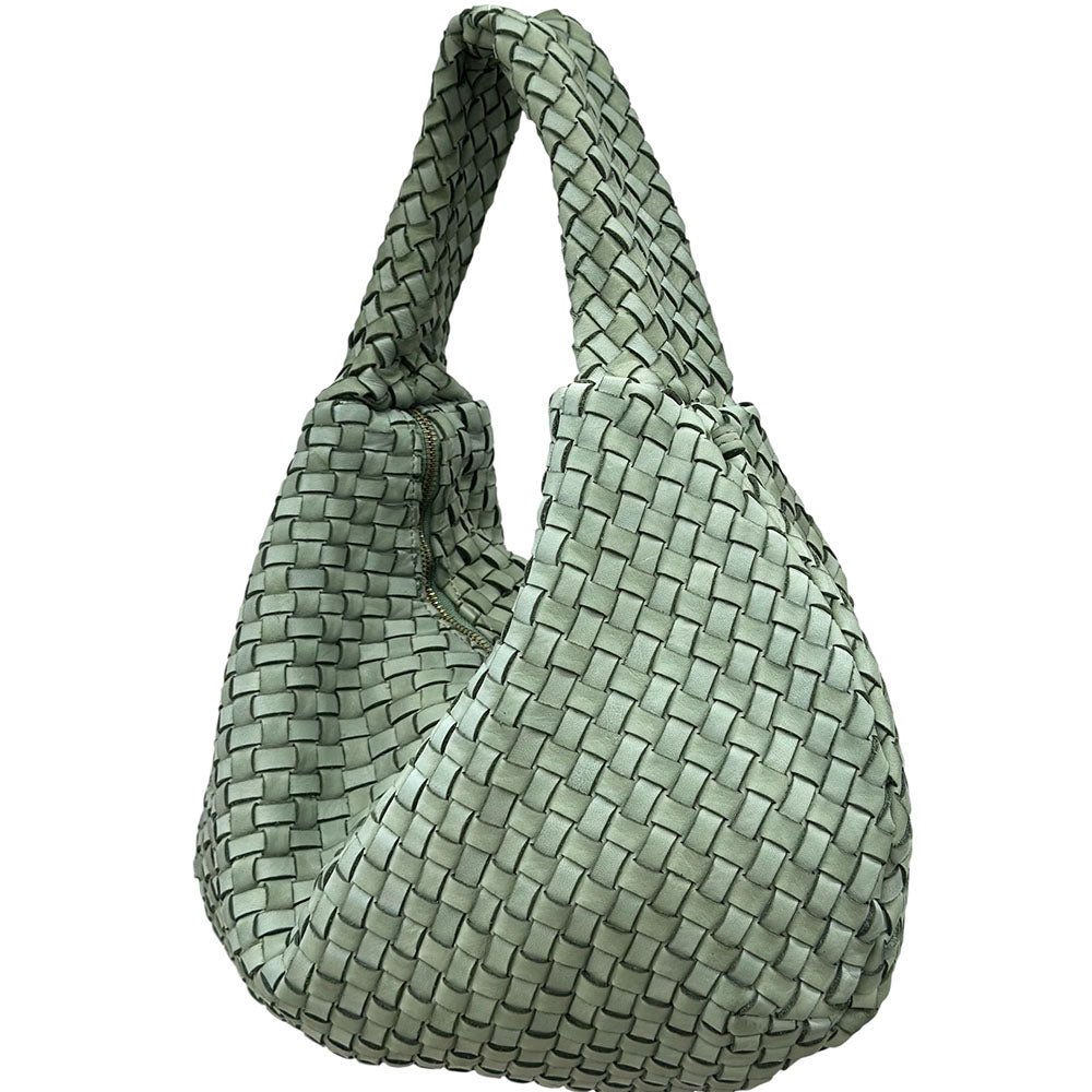 Romilda Woven Washed Cow Leather Hobo Bag - Leather Italiano