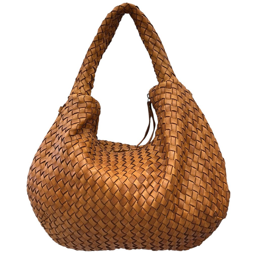Romilda Woven Washed Cow Leather Hobo Bag - Leather Italiano