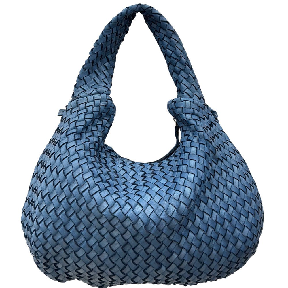Romilda Woven Washed Cow Leather Hobo Bag - Leather Italiano