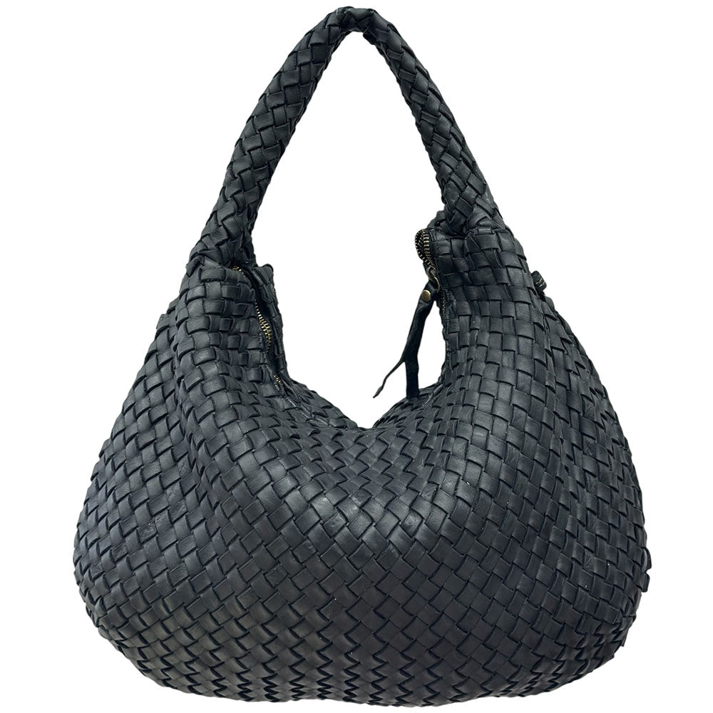 Romilda Woven Washed Cow Leather Hobo Bag - Leather Italiano