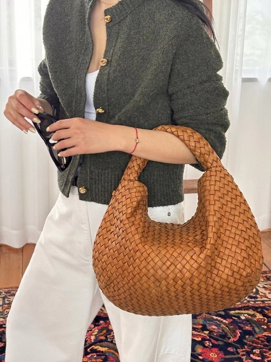 Romilda Woven Washed Cow Leather Hobo Bag - Leather Italiano