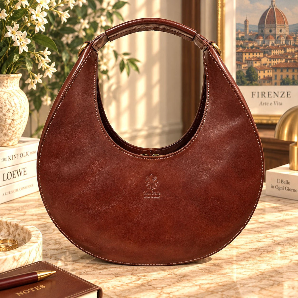 Sabina Hand-Dyed Leather Half-Moon Shoulder Bag - Leather Italiano