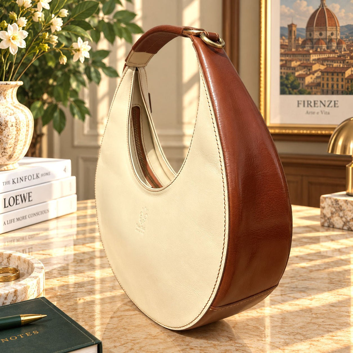 Sabina Hand-Dyed Leather Half-Moon Shoulder Bag - Leather Italiano