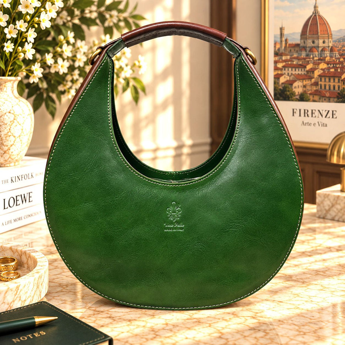 Sabina Hand-Dyed Leather Half-Moon Shoulder Bag - Leather Italiano