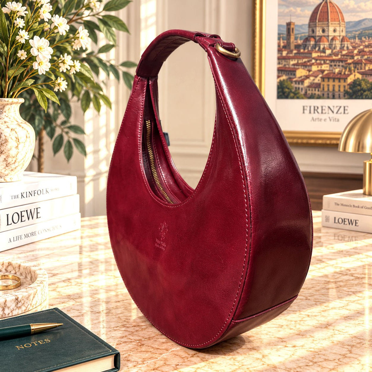 Sabina Hand-Dyed Leather Half-Moon Shoulder Bag - Leather Italiano