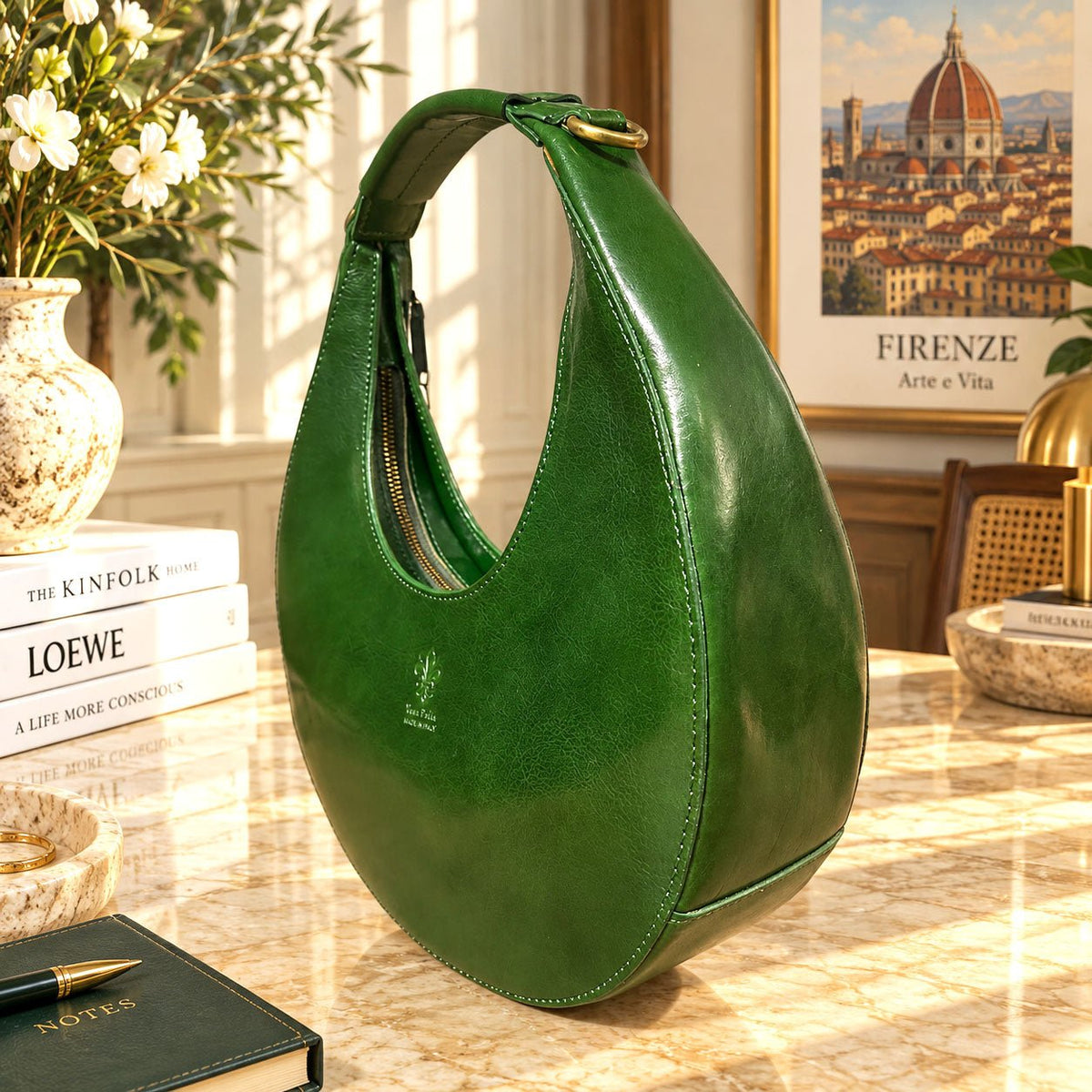 Sabina Hand-Dyed Leather Half-Moon Shoulder Bag - Leather Italiano