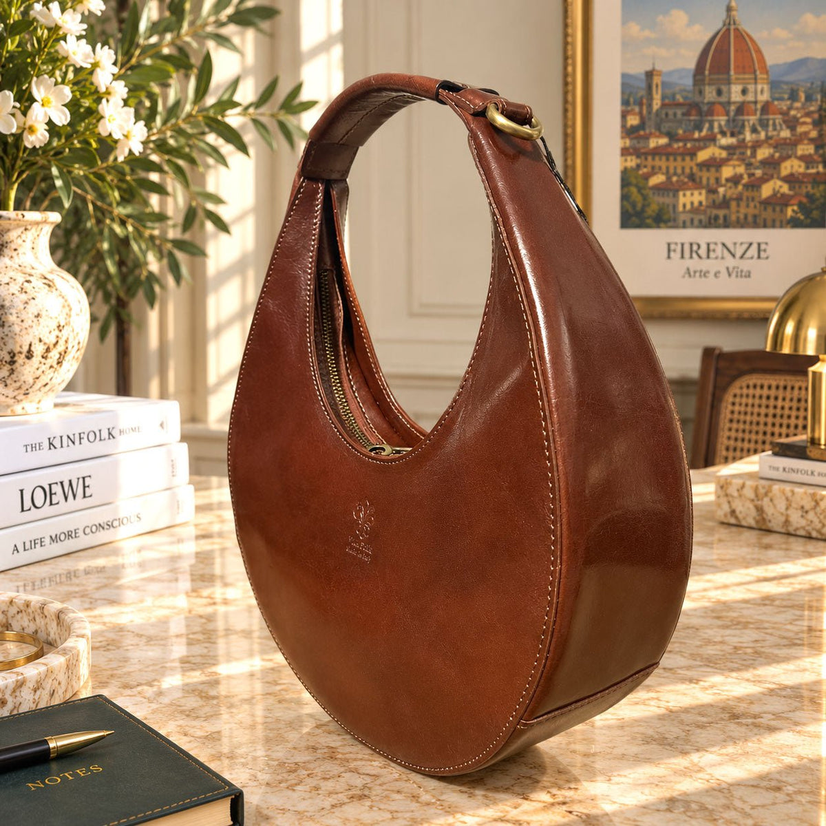 Sabina Hand-Dyed Leather Half-Moon Shoulder Bag - Leather Italiano