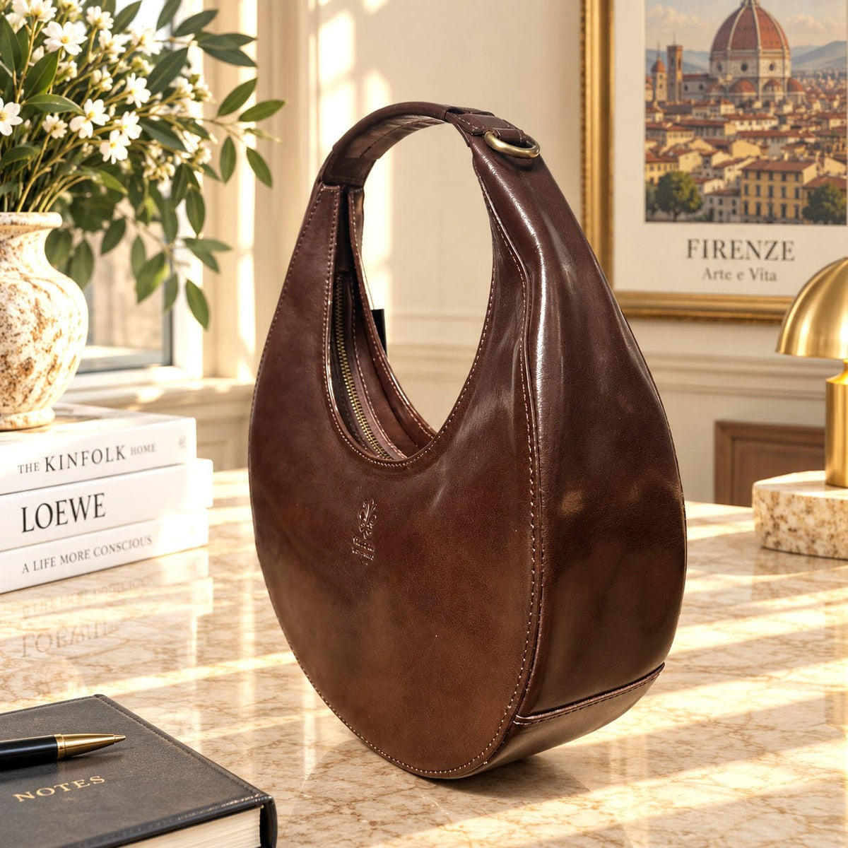 Sabina Hand-Dyed Leather Half-Moon Shoulder Bag - Leather Italiano