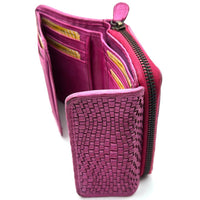 Selenia Washed Cow Leather Woven Wallet - Leather Italiano