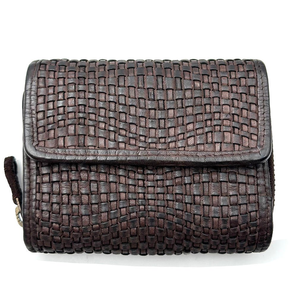 Selenia Washed Cow Leather Woven Wallet - Leather Italiano