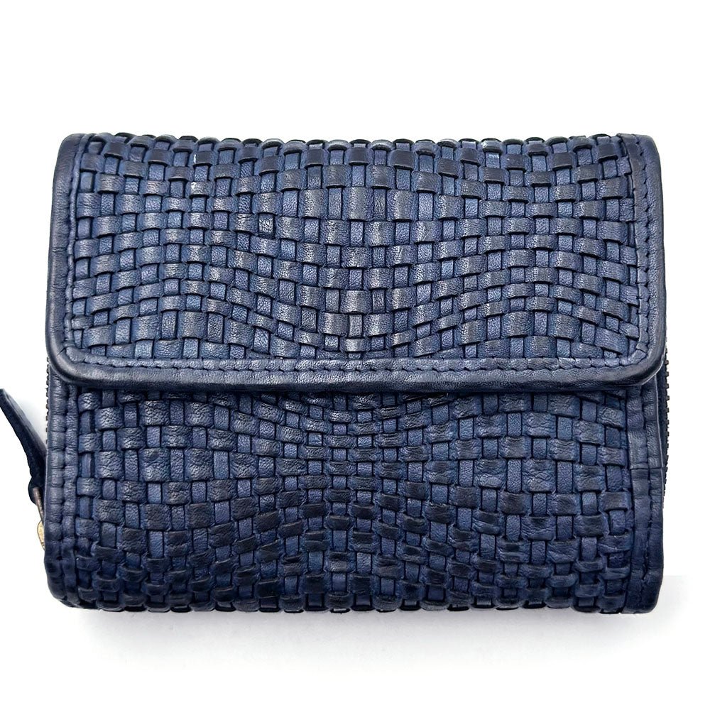 Selenia Washed Cow Leather Woven Wallet - Leather Italiano