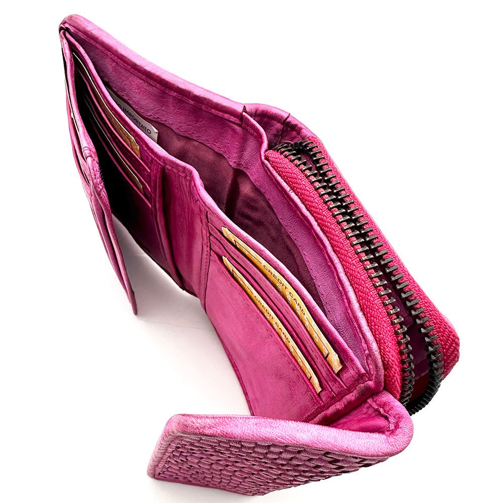 Selenia Washed Cow Leather Woven Wallet - Leather Italiano