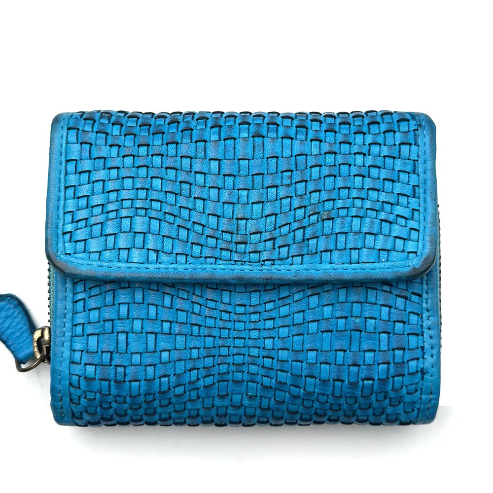 Selenia Washed Cow Leather Woven Wallet - Leather Italiano