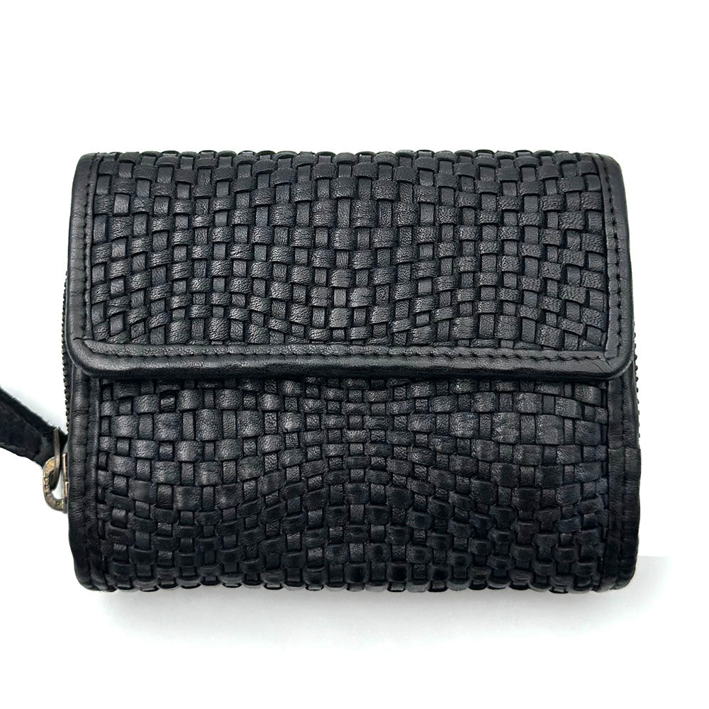 Selenia Washed Cow Leather Woven Wallet - Leather Italiano