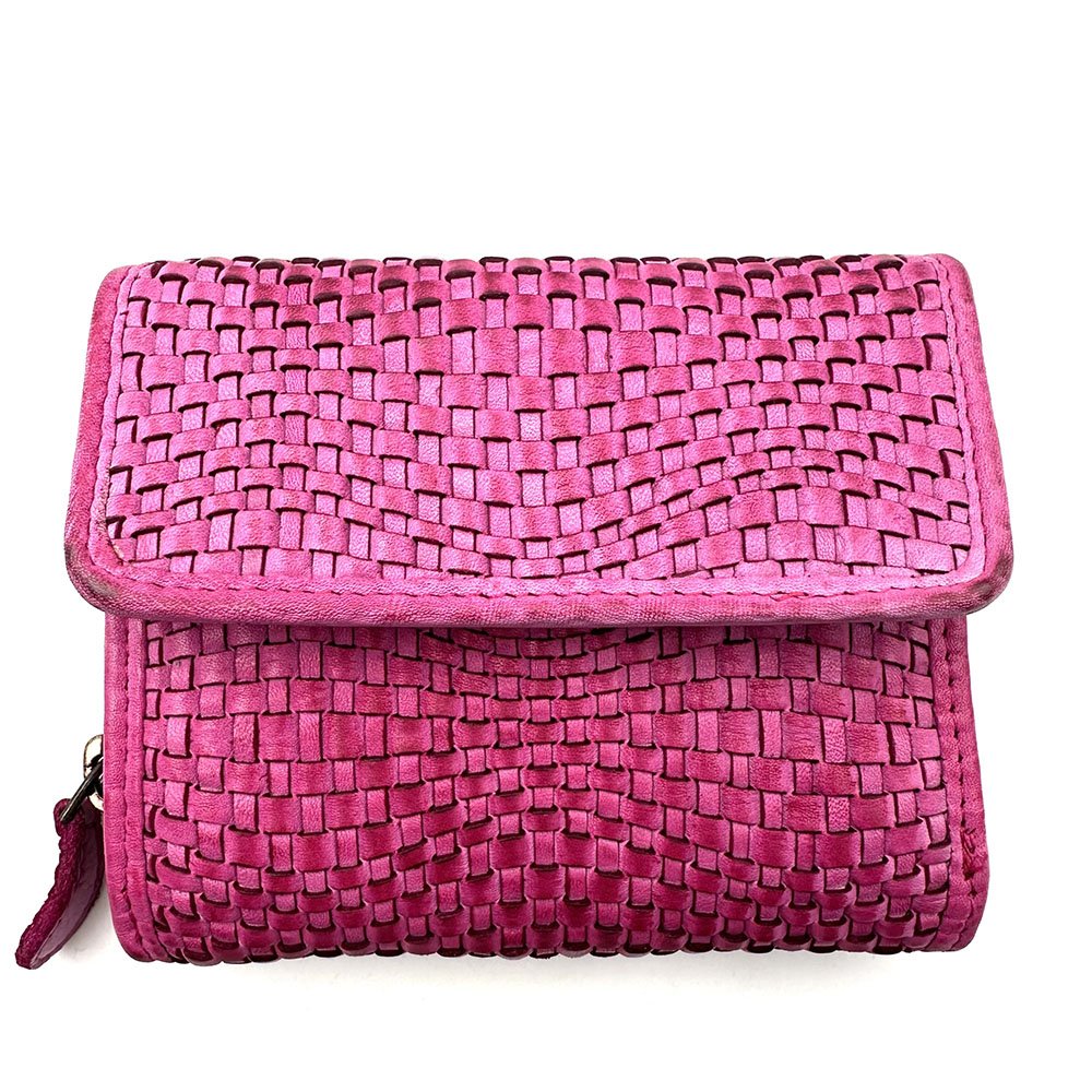 Selenia Washed Cow Leather Woven Wallet - Leather Italiano