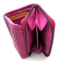 Selenia Washed Cow Leather Woven Wallet - Leather Italiano