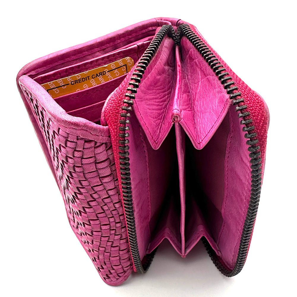 Selenia Washed Cow Leather Woven Wallet - Leather Italiano