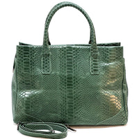 Serpentina Genuine Leather Tote Bag with Python Print - Leather Italiano