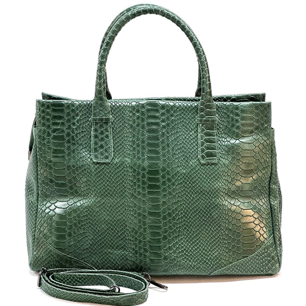 Serpentina Genuine Leather Tote Bag with Python Print - Leather Italiano