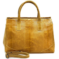 Serpentina Genuine Leather Tote Bag with Python Print - Leather Italiano