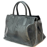 Serpentina Genuine Leather Tote Bag with Python Print - Leather Italiano