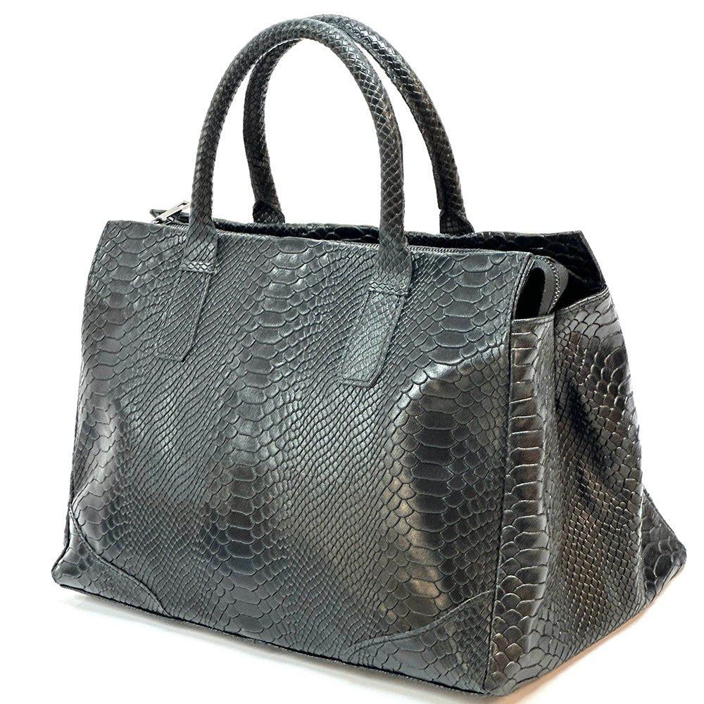 Serpentina Genuine Leather Tote Bag with Python Print - Leather Italiano
