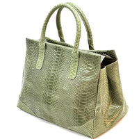 Serpentina Genuine Leather Tote Bag with Python Print - Leather Italiano