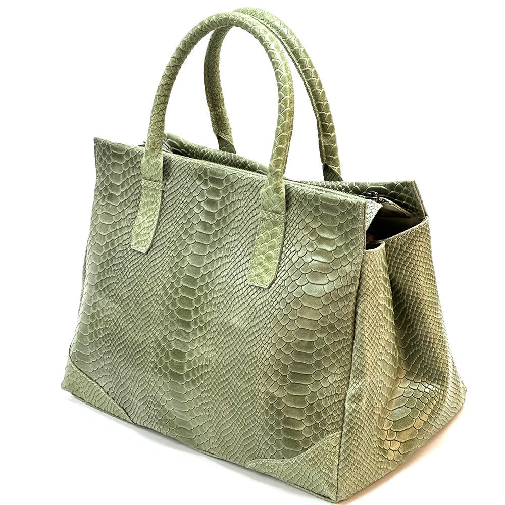 Serpentina Genuine Leather Tote Bag with Python Print - Leather Italiano