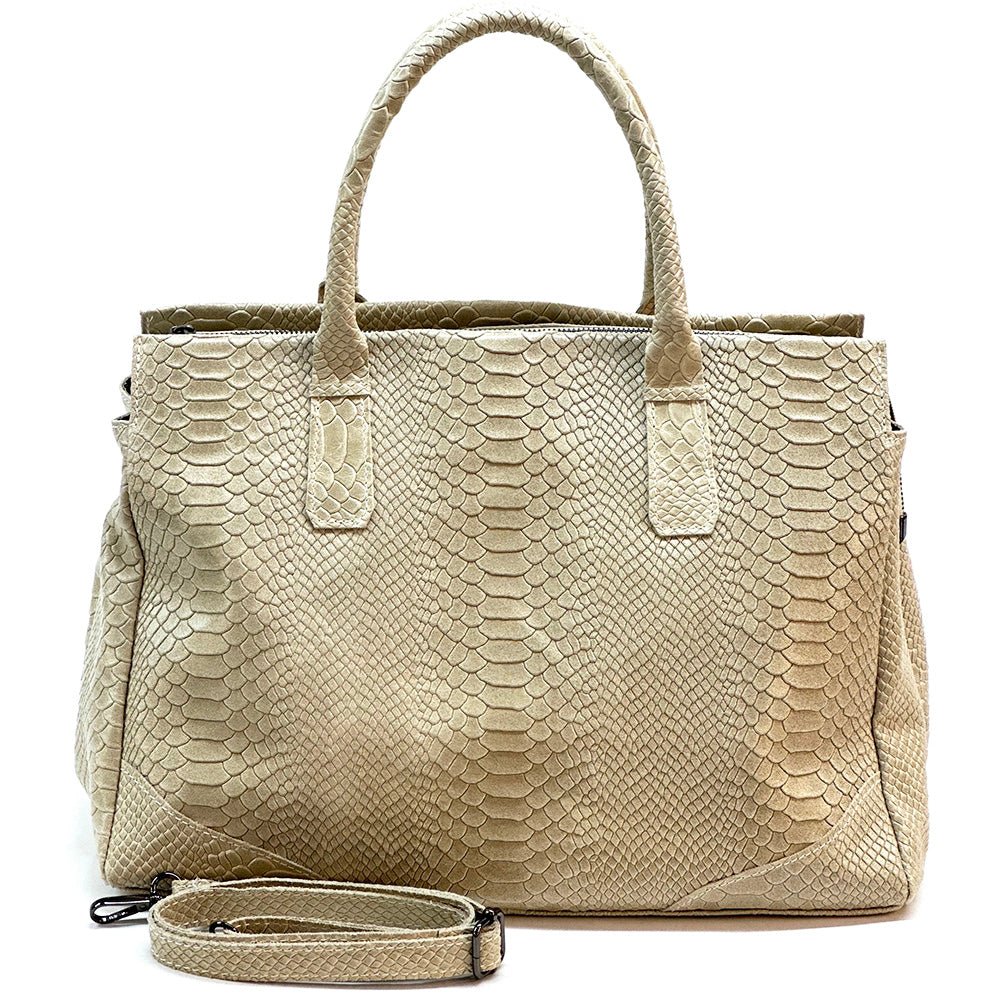 Serpentina Genuine Leather Tote Bag with Python Print - Leather Italiano