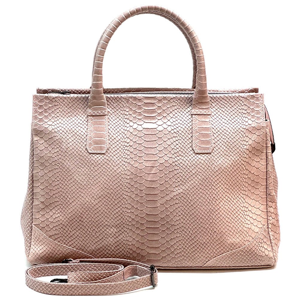 Serpentina Genuine Leather Tote Bag with Python Print - Leather Italiano