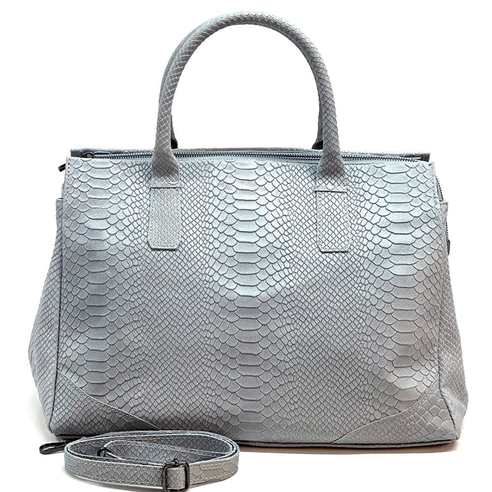 Serpentina Genuine Leather Tote Bag with Python Print - Leather Italiano