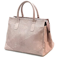 Serpentina Genuine Leather Tote Bag with Python Print - Leather Italiano