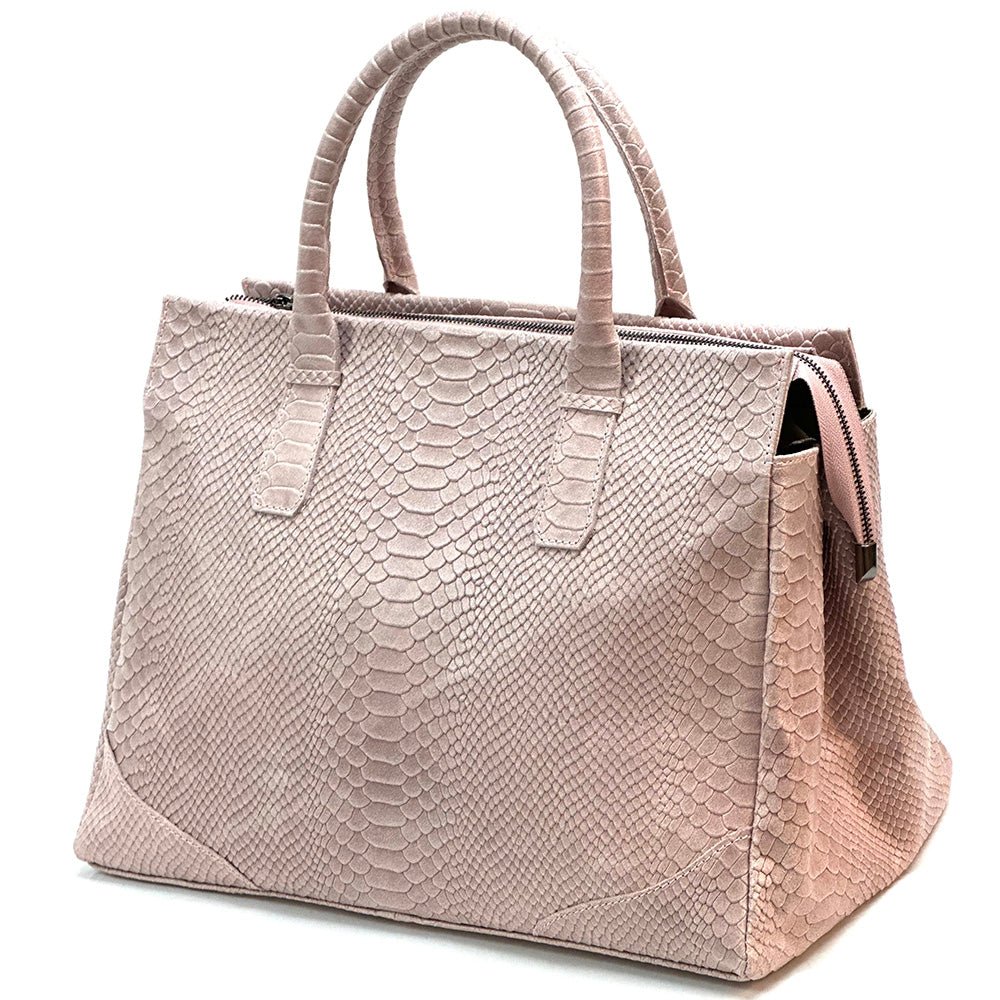 Serpentina Genuine Leather Tote Bag with Python Print - Leather Italiano